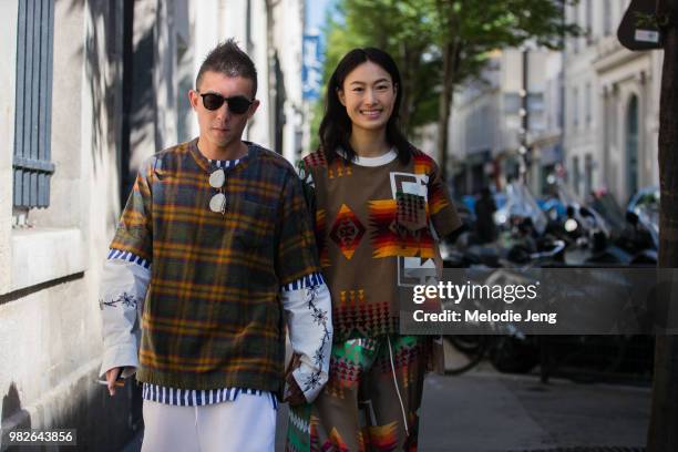 Edison Chen, Shu Pei Qin after Saai during Paris Fashion Week Men's Spring/Summre 2019 on June 23, 2018 in Paris, France.