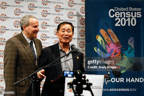 Brad Altman and husband, actor George Takei, attend the LGBT 2010 Census participation press conference at the LGBT Center on April 5, 2010 in New...