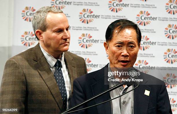 Brad Altman and husband, actor George Takei, attend the LGBT 2010 Census participation press conference at the LGBT Center on April 5, 2010 in New...