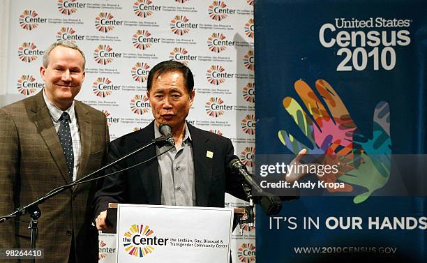 Brad Altman and husband, actor George Takei, attend the LGBT 2010 Census participation press conference at the LGBT Center on April 5, 2010 in New...