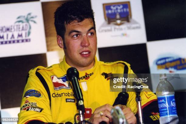 Sam Hornish, Jr. Is interviewed after winning the Infiniti Grand Prix of Miami at Homestead-Miami Speedway.