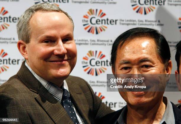 Brad Altman and husband, actor George Takei, attend the LGBT 2010 Census participation press conference at the LGBT Center on April 5, 2010 in New...
