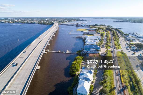 Florida, Stuart, St Lucie River, Route 1 One Federal Highway Bridge and Dixie Highway Route A1A.