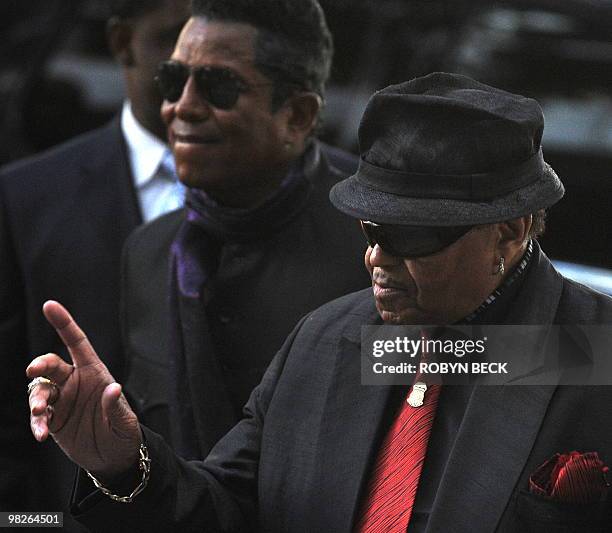 Pop star Michael Jackson's father Joe Jackson and brother Jermaine Jackson arrive at Los Angeles Superior Court in downtown Los Angeles on April 5,...