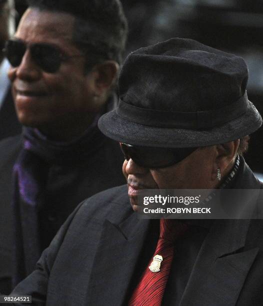 Pop star Michael Jackson's father Joe Jackson and brother Jermaine Jackson arrive at Los Angeles Superior Court in downtown Los Angeles on April 5,...