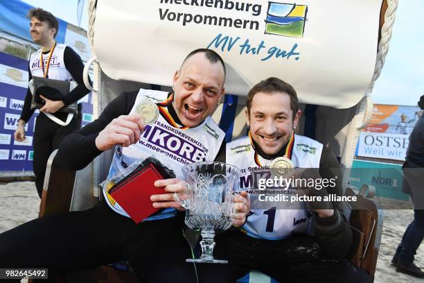 Patrick Lehmann and Robert Ninas are the winners of the 20 Beach Chair Sprinting World Cup's 20 metre discipline in Ahlbeck, Germany, 27 January...