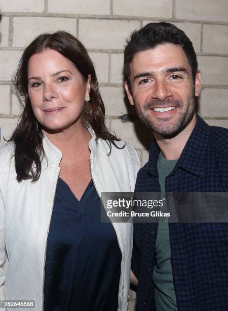 Marcia Gay Harden and Adam Kantor pose backstage at the hit 2018 Tony Winning Best Musical "The Band's Visit" on Broadway at The Barrymore Theatre on...