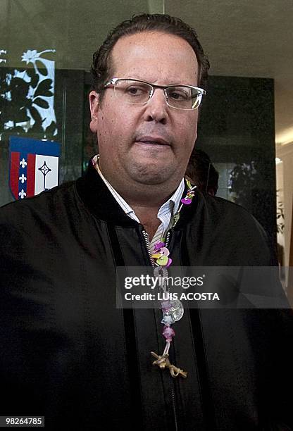 Mauricio Gebara, the father of Paulette Gebara, arrives for a press conference in front of France Cemetery, in Mexico City, on April 5, 2010....
