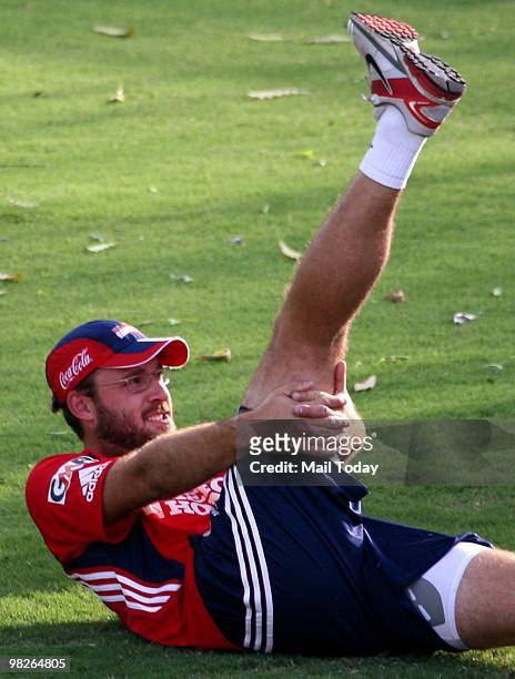 Delhi Daredevils' Daniel Vettori at a practice session for the next IPL match against Royal Challengers Bangalore in New Delhi on April 3, 2010.