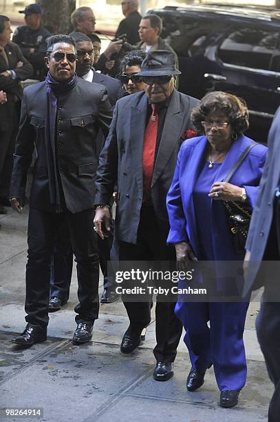 Jermaine Jackson, Joe Jackson and Katherine Jackson arrive for the hearing of Michael Jackson's doctor Conrad Murray on April 5, 2010 in Los Angeles,...