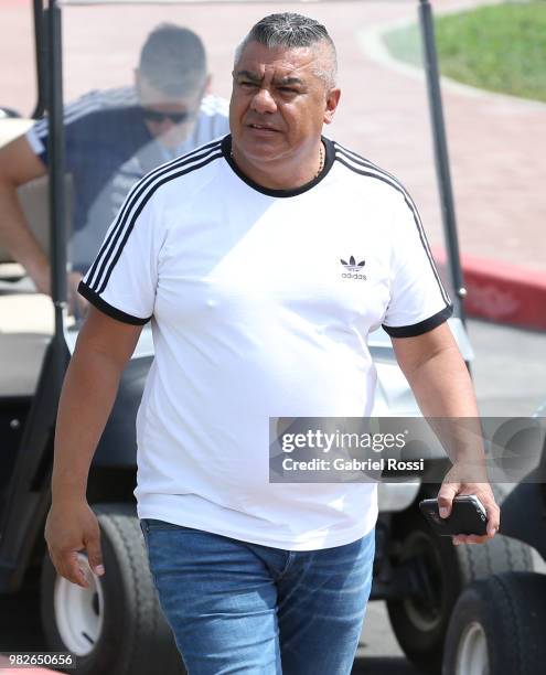 Claudio Tapia President of AFA arrives priorC a training session at Stadium of Syroyezhkin sports school on June 24, 2018 in Bronnitsy, Russia.