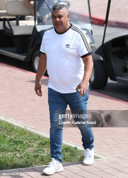 Claudio Tapia President of AFA arrives prior a training session at Stadium of Syroyezhkin sports school on June 24, 2018 in Bronnitsy, Russia.