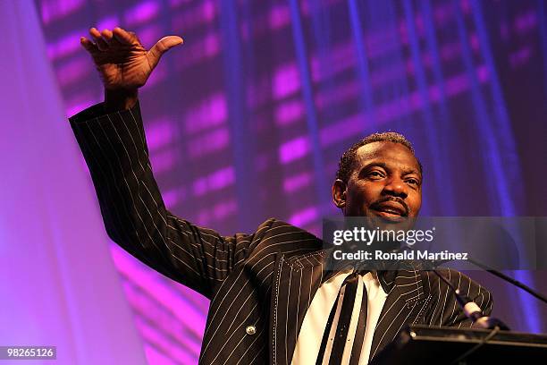 Rawlston Charles, father of Tina Charles of the Connecticut Huskies accepts the 2010 Naismith Women's College Player of the Year award during the...
