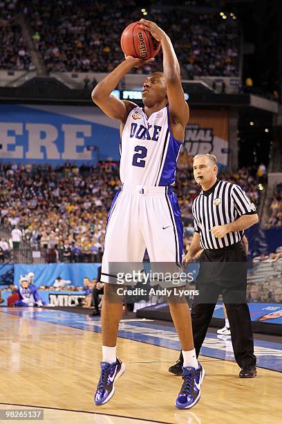 Nolan Smith of the Duke Blue Devils shoots the ball while taking on the West Virginia Mountaineers during the National Semifinal game of the 2010...