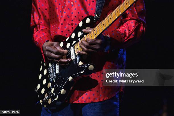 Blues guitarist and singer Buddy Guy performs on stage at The Moore Theatre on June 23, 2018 in Seattle, Washington.