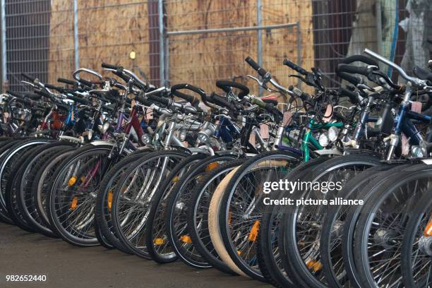 Bicylcles at an auction house in Berlin, Germany, 26 Janaury 2018. Lost property from the Zentrales Fundbuero is to go under the hammer at the...