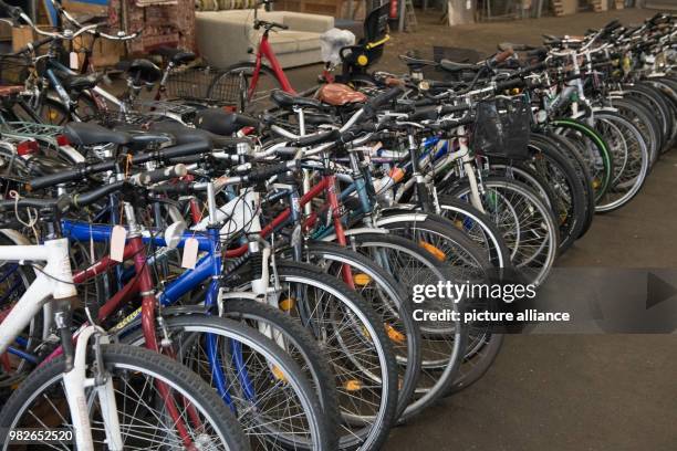 Bicylcles at an auction house in Berlin, Germany, 26 Janaury 2018. Lost property from the Zentrales Fundbuero is to go under the hammer at the...