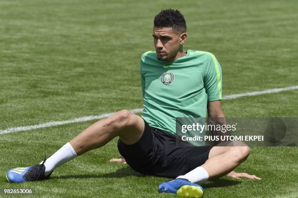 Nigeria's defender Leon Balogun attends a training session at Essentuki Arena in southern Russia on June 24 during the Russia 2018 World Cup football...