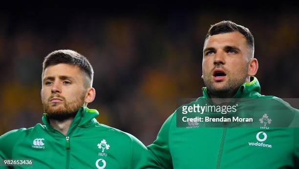 Sydney , Australia - 23 June 2018; Ross Byrne, left, and Tadhg Beirne of Ireland prior to the 2018 Mitsubishi Estate Ireland Series 3rd Test match...
