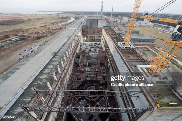 View of abandoned reactor blocks 7 and 8 at a nuclear power plant in Lubmin, Germany, 25 January 2018. Originally constructed to produce energy for...