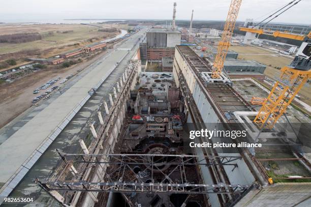 View of abandoned reactor blocks 7 and 8 at a nuclear power plant in Lubmin, Germany, 25 January 2018. Originally constructed to produce energy for...