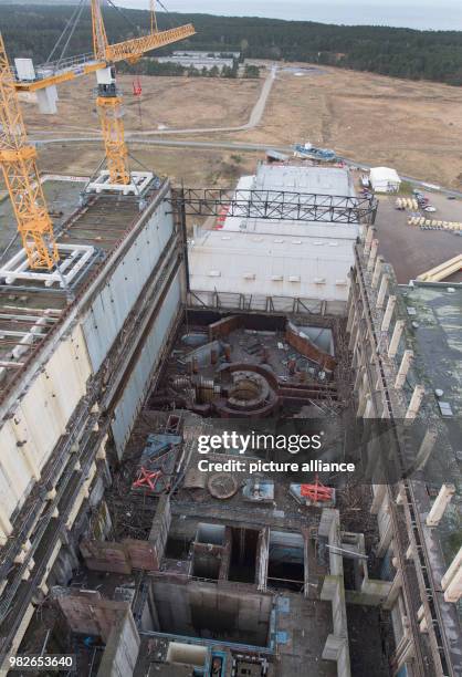 View of abandoned reactor blocks 7 and 8 at a nuclear power plant in Lubmin, Germany, 25 January 2018. Originally constructed to produce energy for...