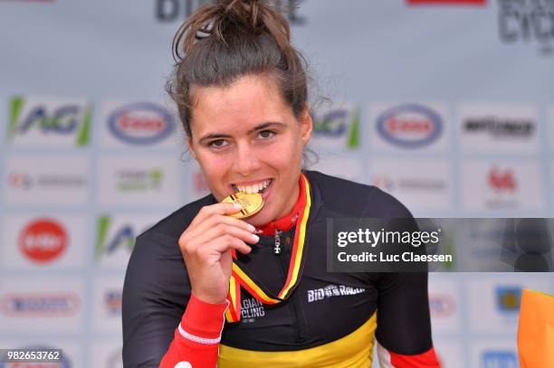 Podium / Annelies Dom of Belgium and Lotto Soudal Ladies Gold Medal / Celebration / during the 119th Belgian Road Championship 2018, Elite Women a...