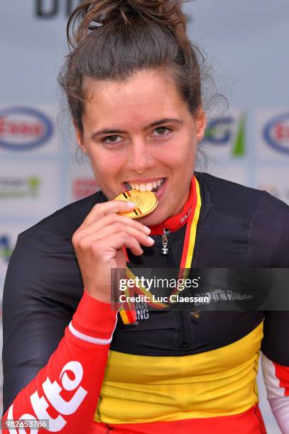 Podium / Annelies Dom of Belgium and Lotto Soudal Ladies Gold Medal / Celebration / during the 119th Belgian Road Championship 2018, Elite Women a...