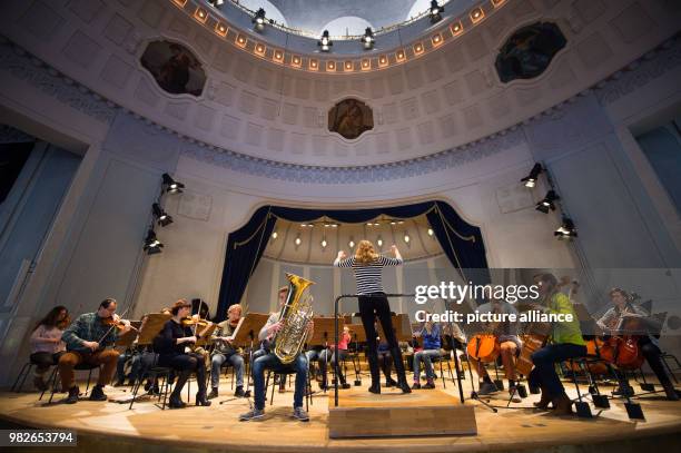 The symphonic orchestra of Bad Reichenhall rehearses at the concert all of the Philharmonic Orchestra Bad Reichenall, Germany, 25 January 2018. They...