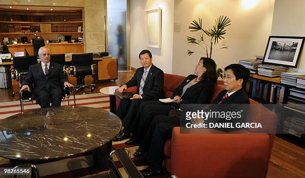 Argentine Foreign Minister Jorge Taiana receives China's ambassador to Argentina, Gang Zen , during a meeting in his office at the Ministry of...
