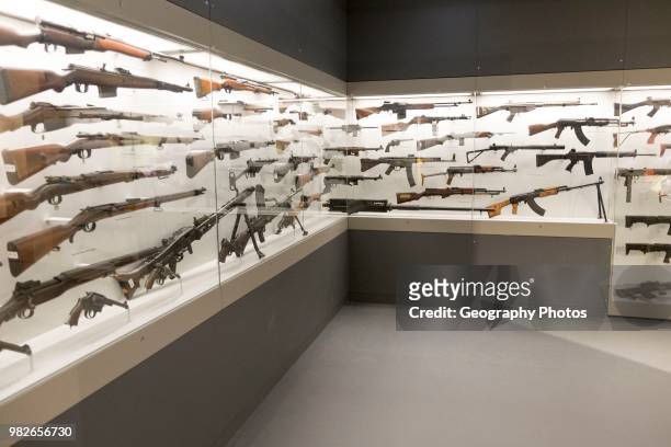 Armory display of weapons in REME museum, MOD Lyneham, Wiltshire, England, UK.