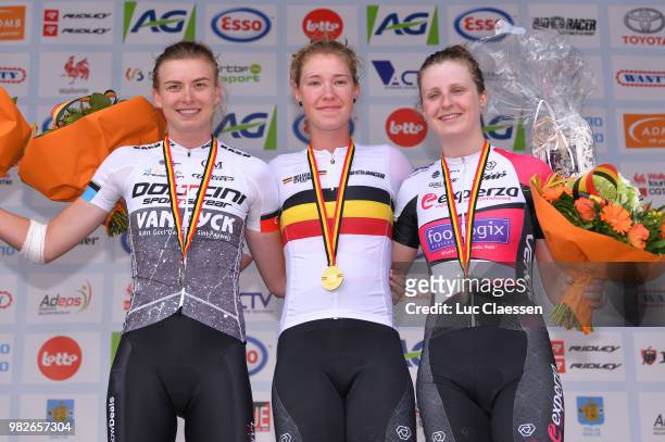 Podium / Nathalie Bex of Belgium and Experza - Footlogix Team Silver Medal / Saartje Vandenbroucke of Belgium and Doltcini - Van Eyck Sport UCI Women...