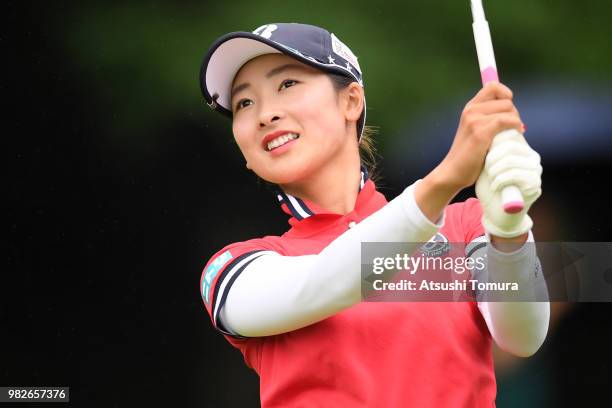 Rei Matsuda of Japan hits her tee shot on the 2nd hole during the final round of the Earth Mondahmin Cup at the Camellia Hills Country Club on June...