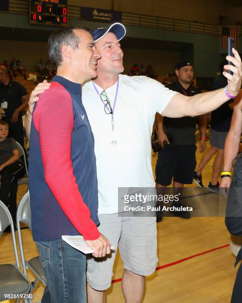 Los Angeles Mayor Eric Garcetti attends the 4th Annual Angel City Sports Celebrity Wheelchair Basketball Game at John Wooden Center on June 23, 2018...