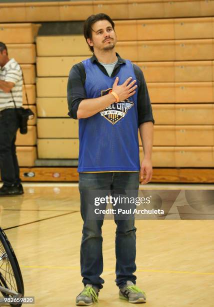 Actor Jason Ritter attends the 4th Annual Angel City Sports Celebrity Wheelchair Basketball Game at John Wooden Center on June 23, 2018 in Los...