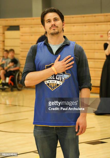 Actor Jason Ritter attends the 4th Annual Angel City Sports Celebrity Wheelchair Basketball Game at John Wooden Center on June 23, 2018 in Los...