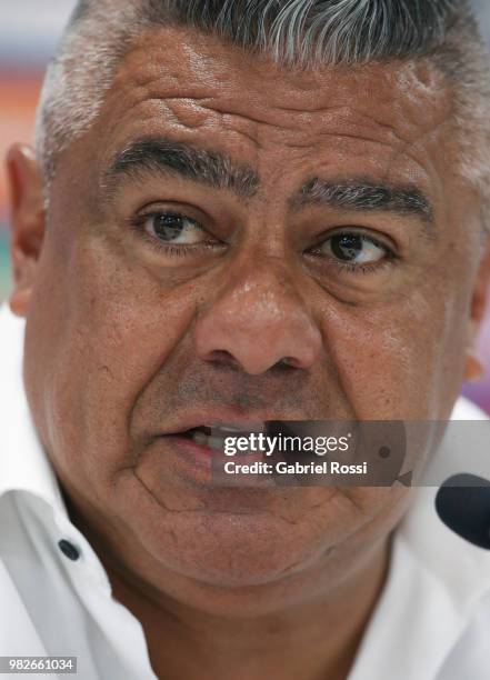 Claudio Tapia President of AFA speaks during a press conference at Stadium of Syroyezhkin sports school on June 24, 2018 in Bronnitsy, Russia.