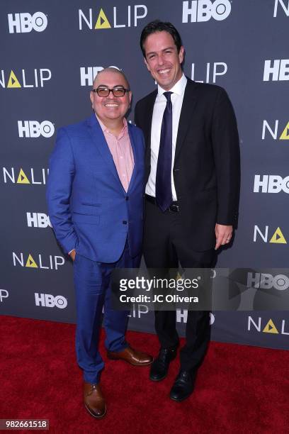 Director of CSR Axel Caballero and Executive director Benjamin Lopez attend NALIP 2018 Latino Media Awards at The Ray Dolby Ballroom at Hollywood &...