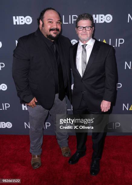 Actor Jorge Gutierrez and film composer Gustavo Santaolalla attend NALIP 2018 Latino Media Awards at The Ray Dolby Ballroom at Hollywood & Highland...