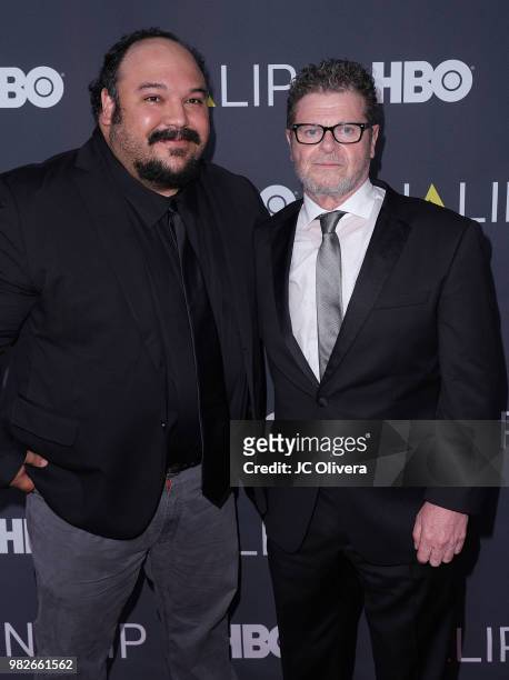 Actor Jorge Gutierrez and film composer Gustavo Santaolalla attend NALIP 2018 Latino Media Awards at The Ray Dolby Ballroom at Hollywood & Highland...