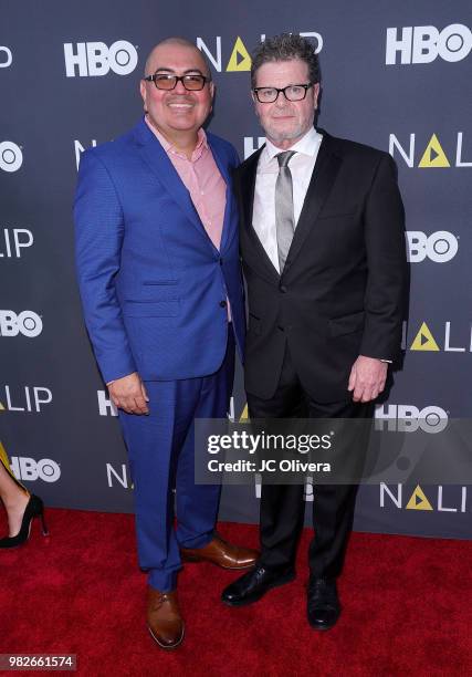 Film composer Gustavo Santaolalla and Ben Lopez NALIP executive director attend NALIP 2018 Latino Media Awards at The Ray Dolby Ballroom at Hollywood...