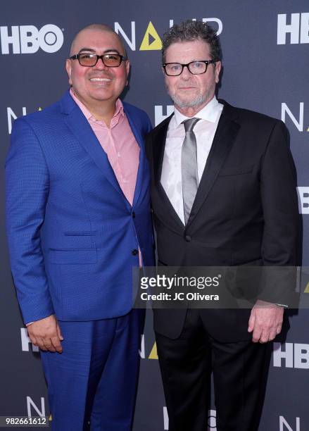 Film composer Gustavo Santaolalla and Ben Lopez NALIP executive director attend NALIP 2018 Latino Media Awards at The Ray Dolby Ballroom at Hollywood...