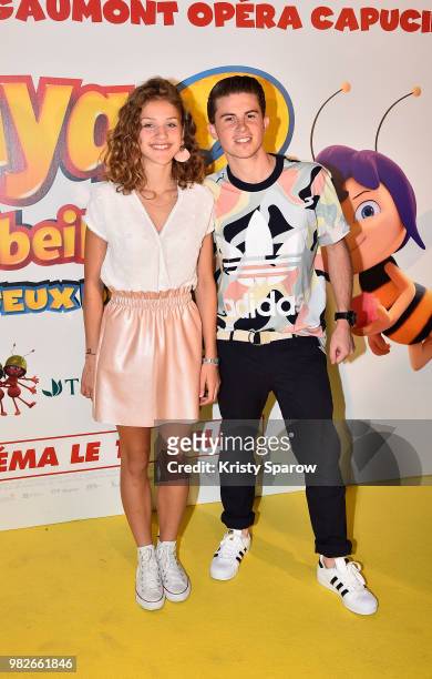 Lou and Adryano attend the "Maya L'Abeille 2 - Les Jeux Du Miel" Paris Special Screening at Cinema Gaumont Opera on June 24, 2018 in Paris, France.
