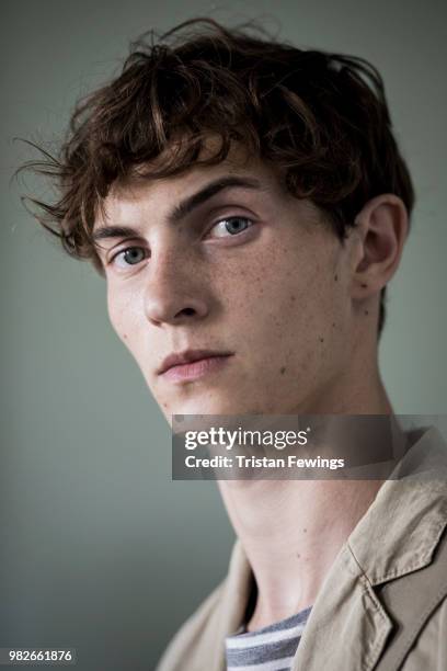 Model poses backstage prior the Officine Generale Menswear Spring Summer 2019 show as part of Paris Fashion Week on June 24, 2018 in Paris, France.