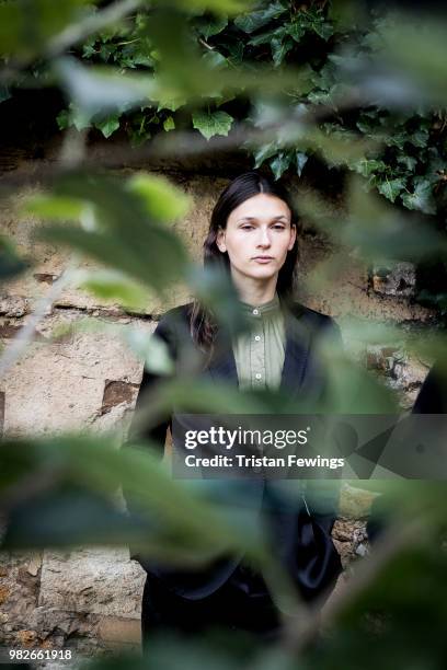 Model poses backstage prior the Officine Generale Menswear Spring Summer 2019 show as part of Paris Fashion Week on June 24, 2018 in Paris, France.