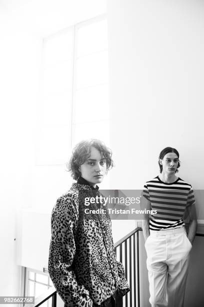 Models pose backstage prior the Officine Generale Menswear Spring Summer 2019 show as part of Paris Fashion Week on June 24, 2018 in Paris, France.