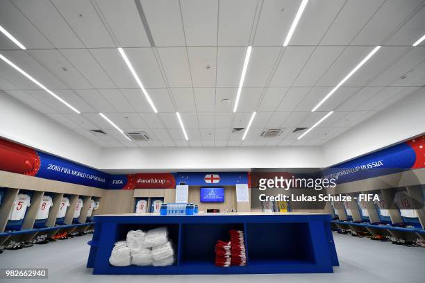 General view inside the England dressing room prior to the 2018 FIFA World Cup Russia group G match between England and Panama at Nizhny Novgorod...