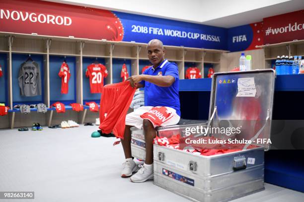 General view inside the Panama dressing room prior to the 2018 FIFA World Cup Russia group G match between England and Panama at Nizhny Novgorod...