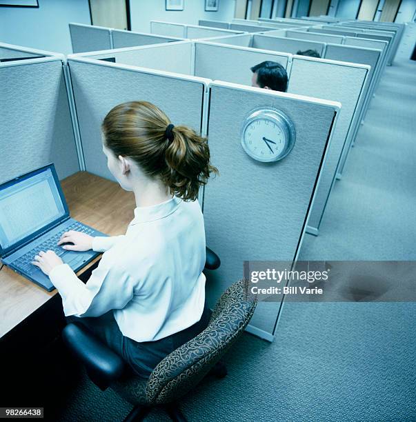 office workers in cubicles - drudgery stock pictures, royalty-free photos & images