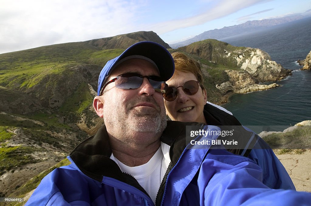 Couple taking snapshot , Santa Cruz Island , Channel Islands National Park , Southern California